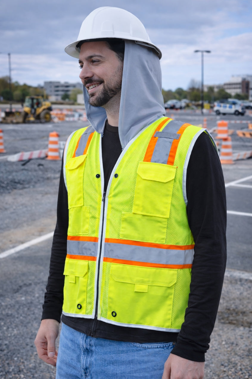 Custom Printed Sunshade Attached Class 3 Hi-Vis Safety Vest – LIND